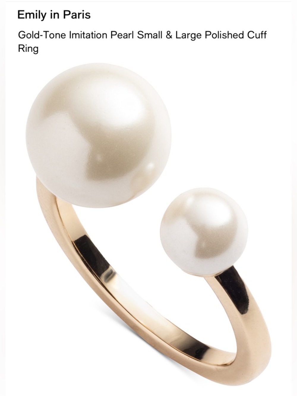 Gold-Tone Imitation Pearl Small & Large Polished Cuff Ring